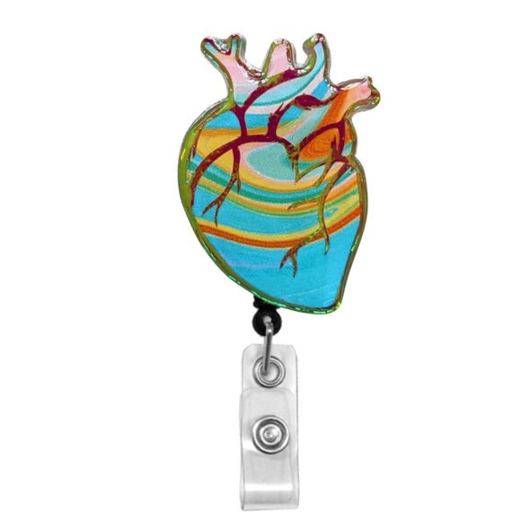 Heart Badge Reel | Handmade ID Holder | Nurse Teacher Student Therapist Gift NWT - Picture 1 of 5